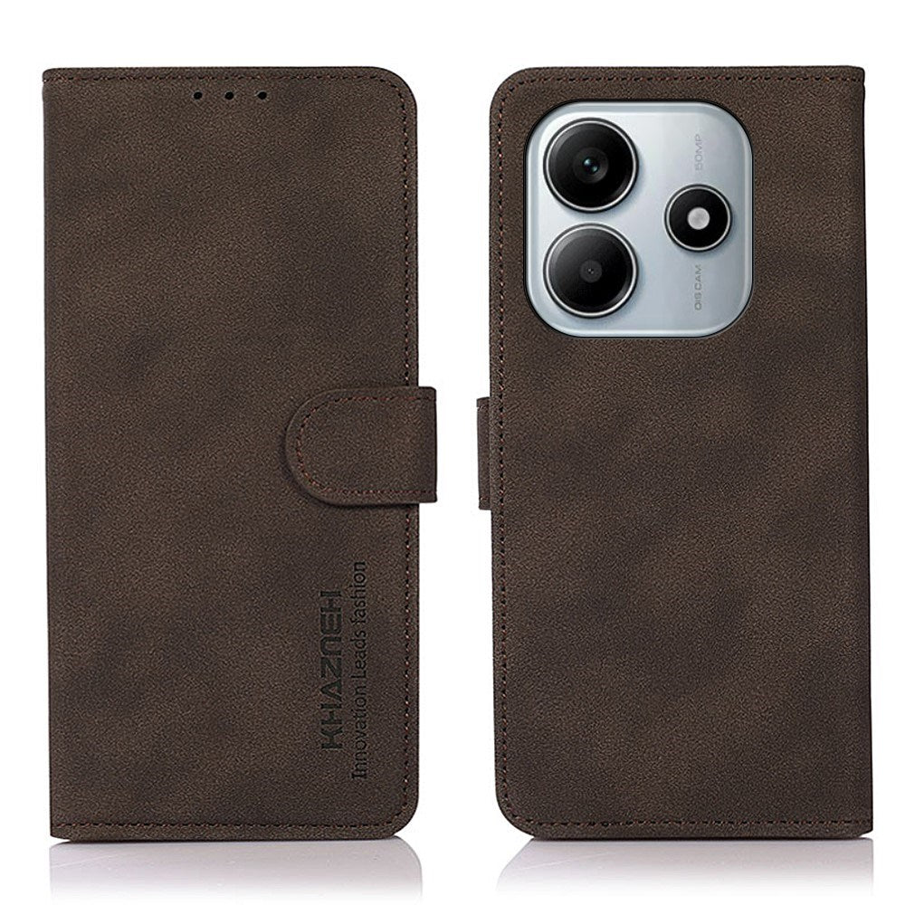 Xiaomi Redmi Note 14 (5G) KHAZNEH Kunstlæder Flip Cover m. Kortholder & Ståfunktion - Brun