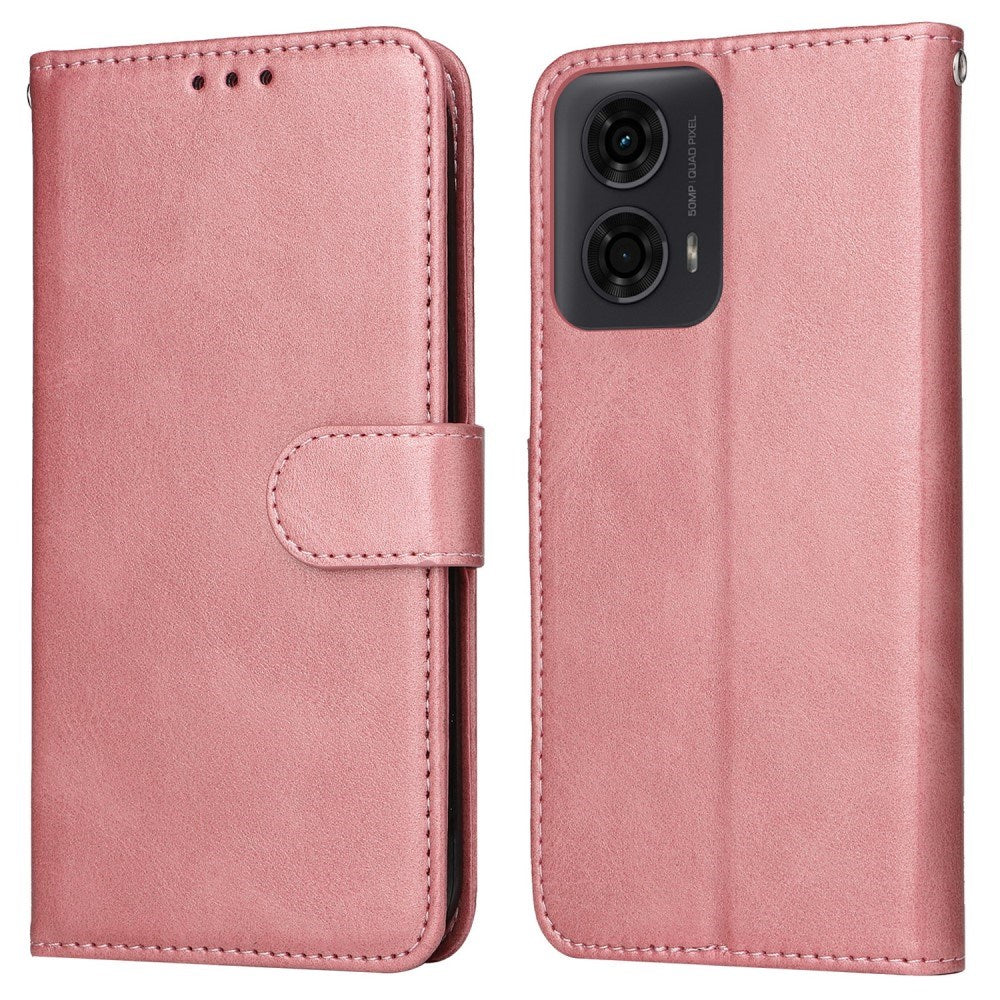 EIDERWOOD Motorola Moto E14 (4G) / G04 (4G) / G04s (4G) / G24 (4G) Kunstlæder Flip Cover m. Strop - Lyserød