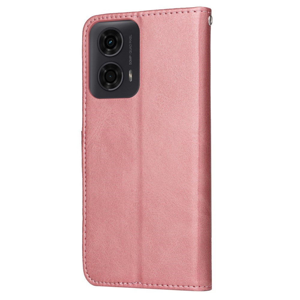 EIDERWOOD Motorola Moto E14 (4G) / G04 (4G) / G04s (4G) / G24 (4G) Kunstlæder Flip Cover m. Strop - Lyserød