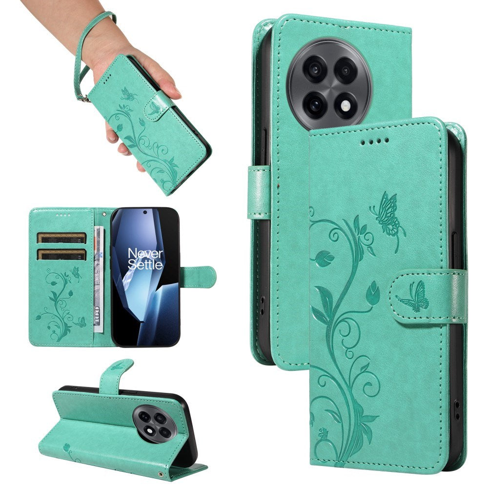 EIDERWOOD OnePlus 13R Flipcover m. Indgraveret Motiv - Kortholder & Ståfunktion - Grøn