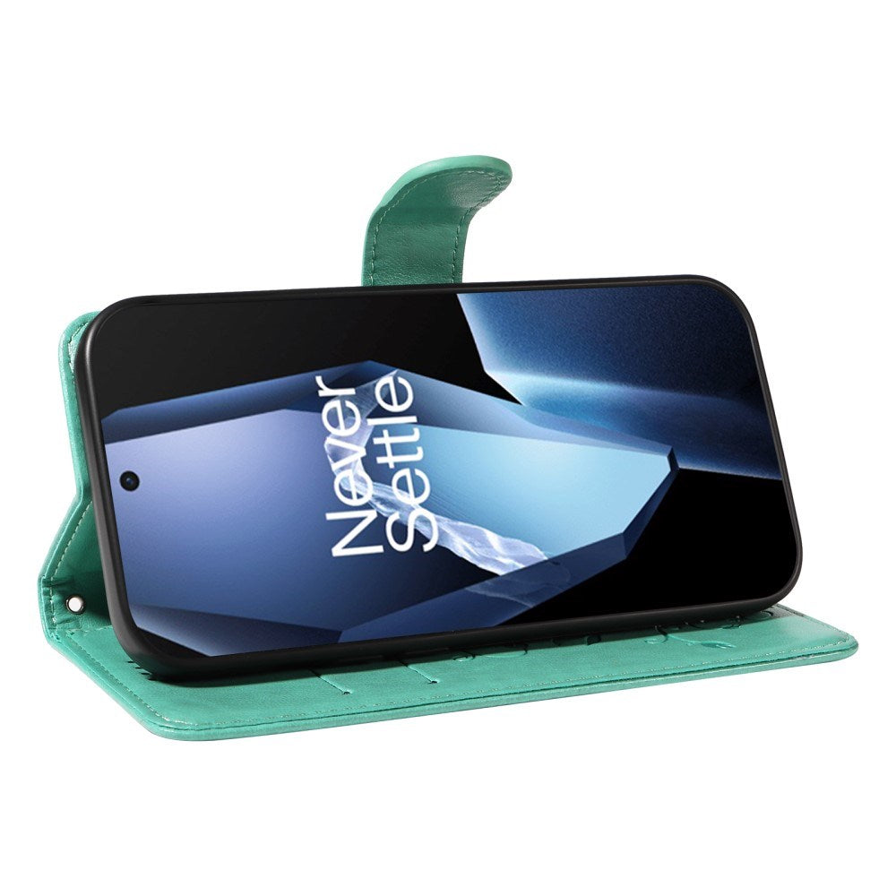 EIDERWOOD OnePlus 13R Flipcover m. Indgraveret Motiv - Kortholder & Ståfunktion - Grøn