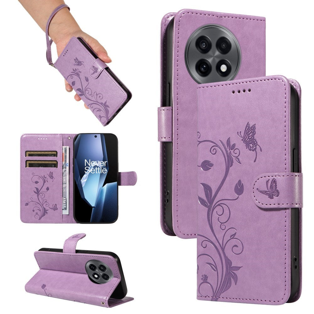 EIDERWOOD OnePlus 13R Flipcover m. Indgraveret Motiv - Kortholder & Ståfunktion - Lilla