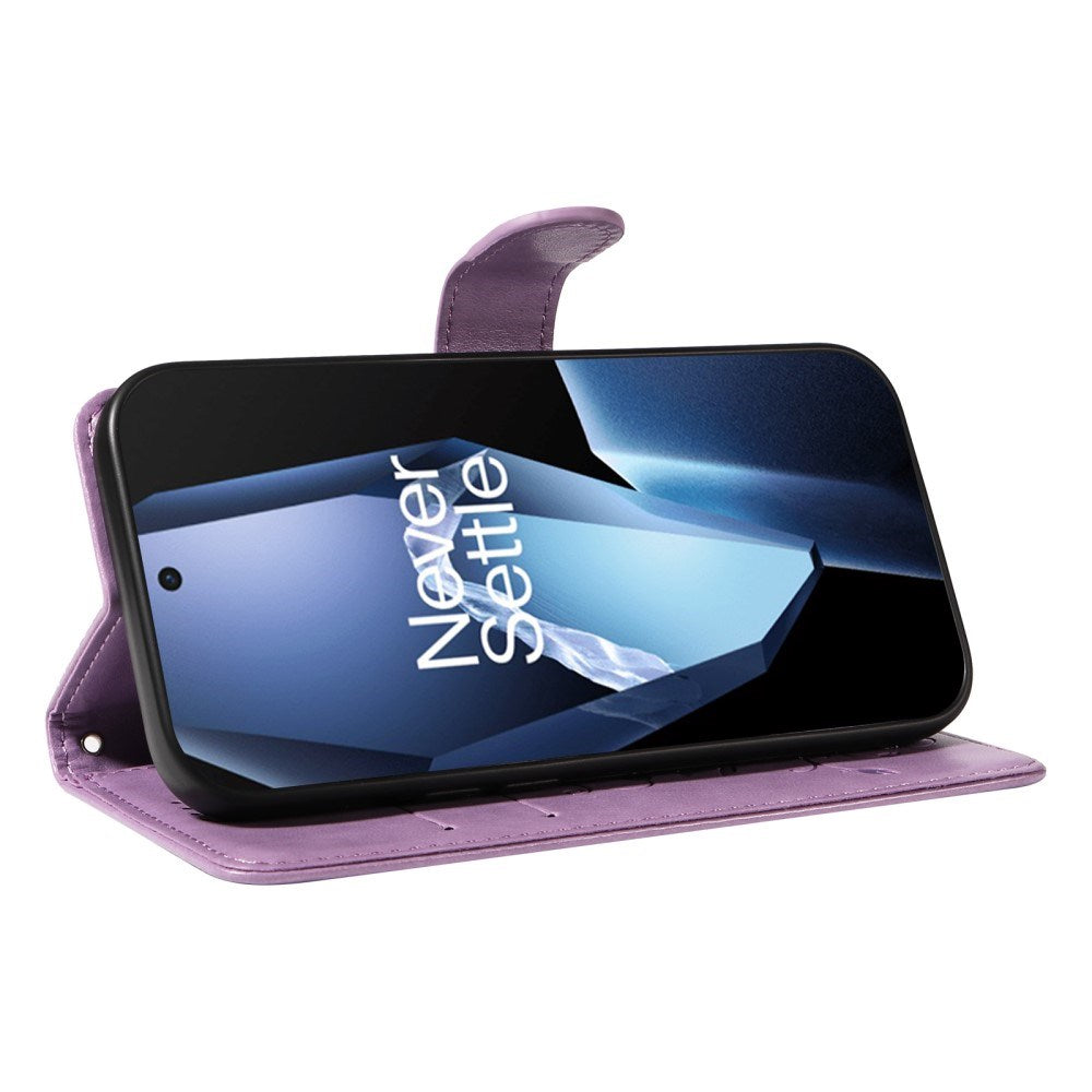 EIDERWOOD OnePlus 13R Flipcover m. Indgraveret Motiv - Kortholder & Ståfunktion - Lilla