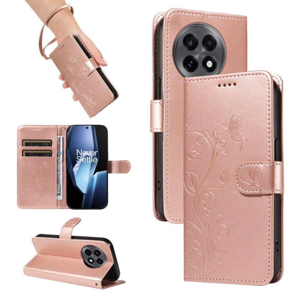 EIDERWOOD OnePlus 13R Flipcover m. Indgraveret Motiv - Kortholder & Ståfunktion - Rose Gold