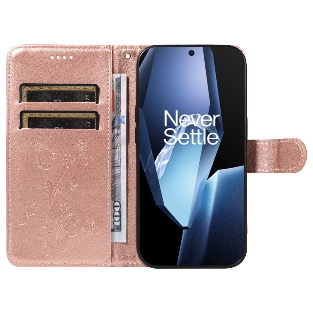 EIDERWOOD OnePlus 13R Flipcover m. Indgraveret Motiv - Kortholder & Ståfunktion - Rose Gold