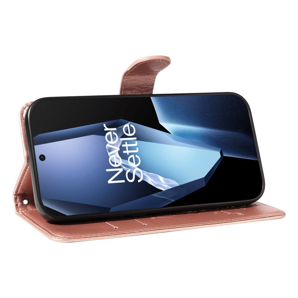 EIDERWOOD OnePlus 13R Flipcover m. Indgraveret Motiv - Kortholder & Ståfunktion - Rose Gold