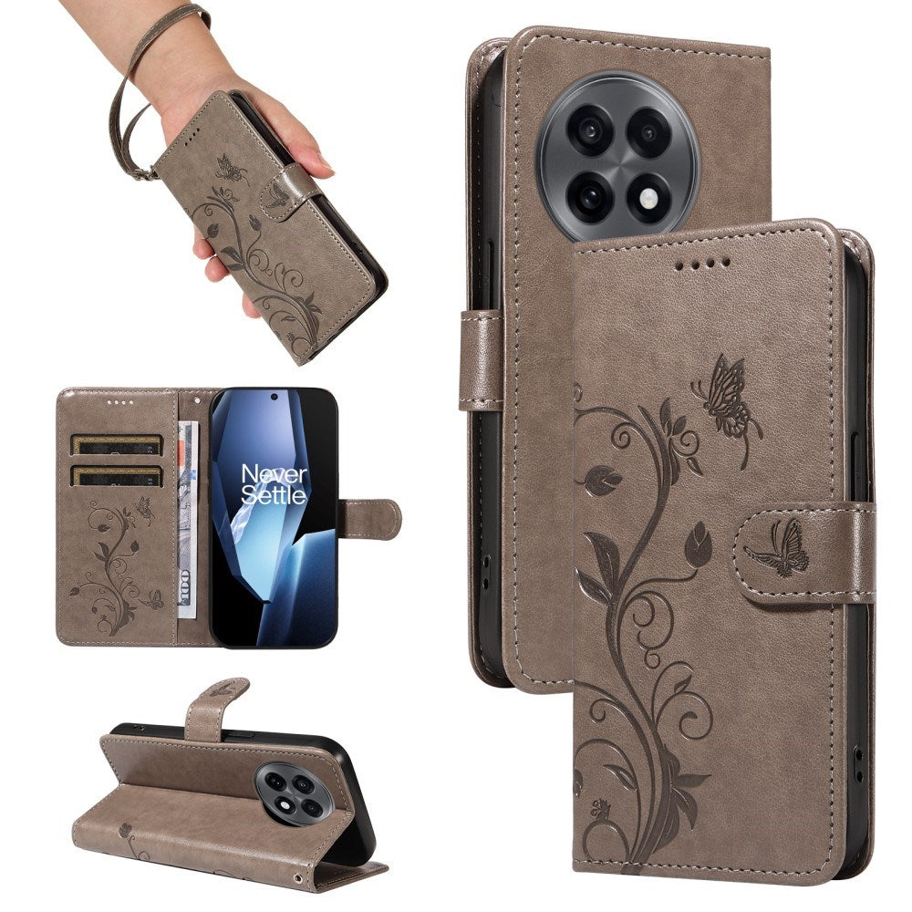 EIDERWOOD OnePlus 13R Flipcover m. Indgraveret Motiv - Kortholder & Ståfunktion - Grå