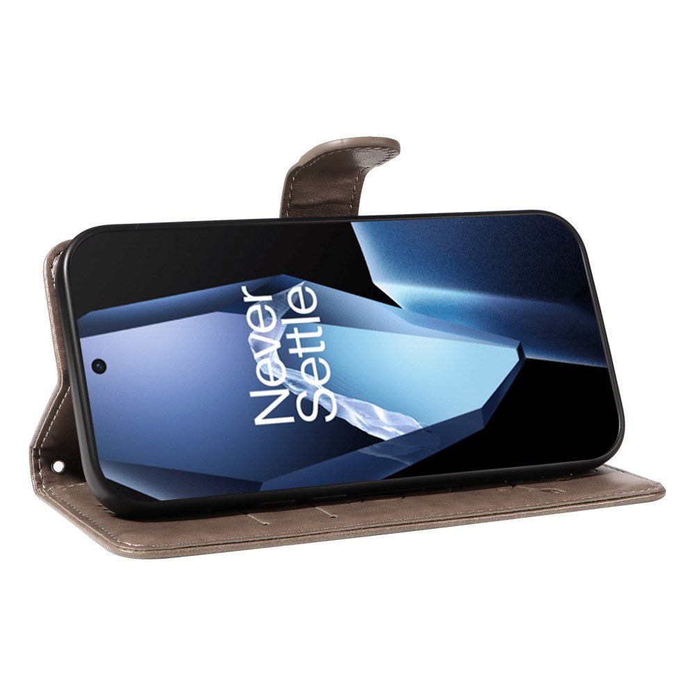 EIDERWOOD OnePlus 13R Flipcover m. Indgraveret Motiv - Kortholder & Ståfunktion - Grå