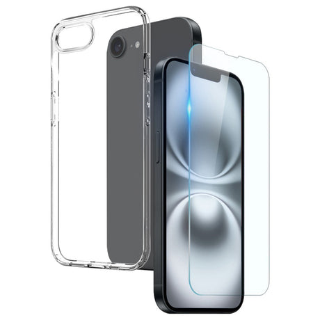 iPhone 17e / 16e 2-i-1 Fleksibelt Plastik Cover & Hærdet Skærmbeskyttelsesglas - Gennemsigtig