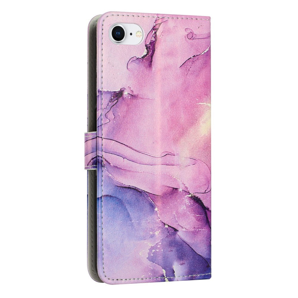 EIDERWOOD iPhone 17e / 16e Kunstlæder Flip Cover m. Pung & Strop - Marmor Design - Lilla