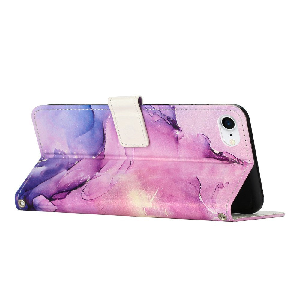 EIDERWOOD iPhone 17e / 16e Kunstlæder Flip Cover m. Pung & Strop - Marmor Design - Lilla