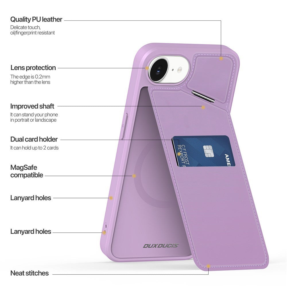 iPhone 17e / 16e DUX DUCIS Cover m. Kortholder & RFID-Sikring - MagSafe Kompatibel - Lilla