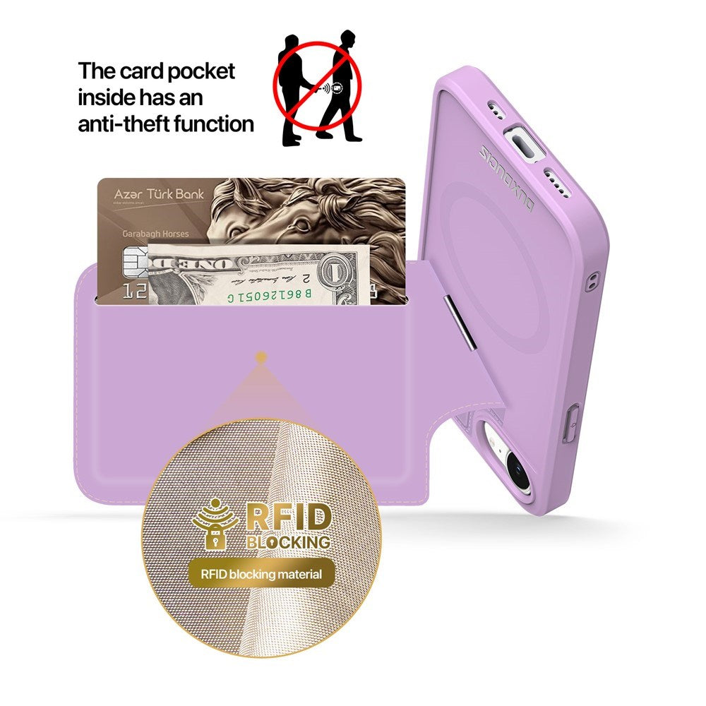 iPhone 17e / 16e DUX DUCIS Cover m. Kortholder & RFID-Sikring - MagSafe Kompatibel - Lilla