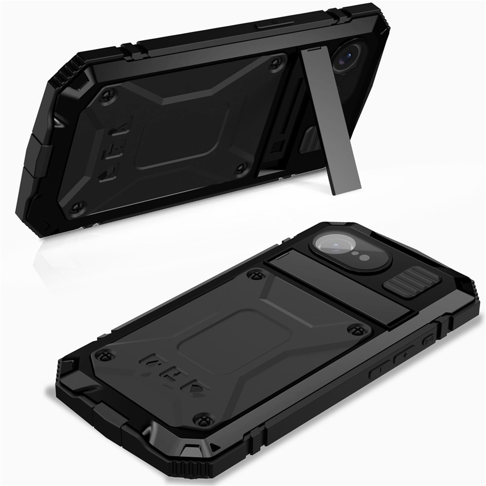 iPhone 17e / 16e R-JUST Hybrid Håndværker Cover m. Indbygget Skærmbeskyttelse & Kickstand - Sort