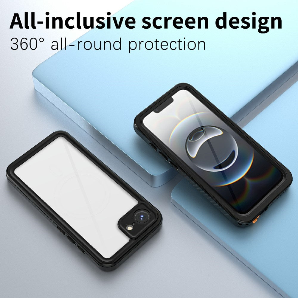 EIDERWOOD iPhone 17e / 16e - Vandtæt Hybrid Cover m. Indbygget Skærmbeskyttelsesfilm - Gennemsigtig / Sort