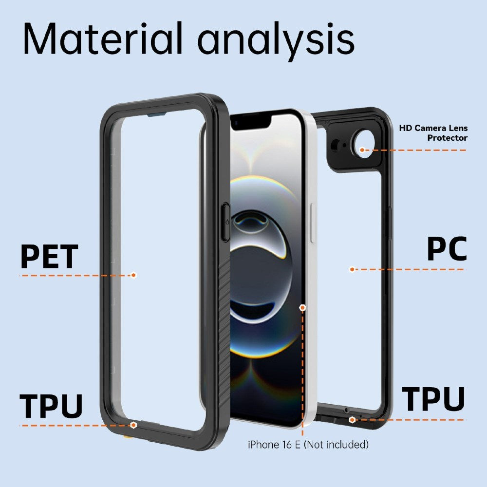 EIDERWOOD iPhone 17e / 16e - Vandtæt Hybrid Cover m. Indbygget Skærmbeskyttelsesfilm - Gennemsigtig / Sort