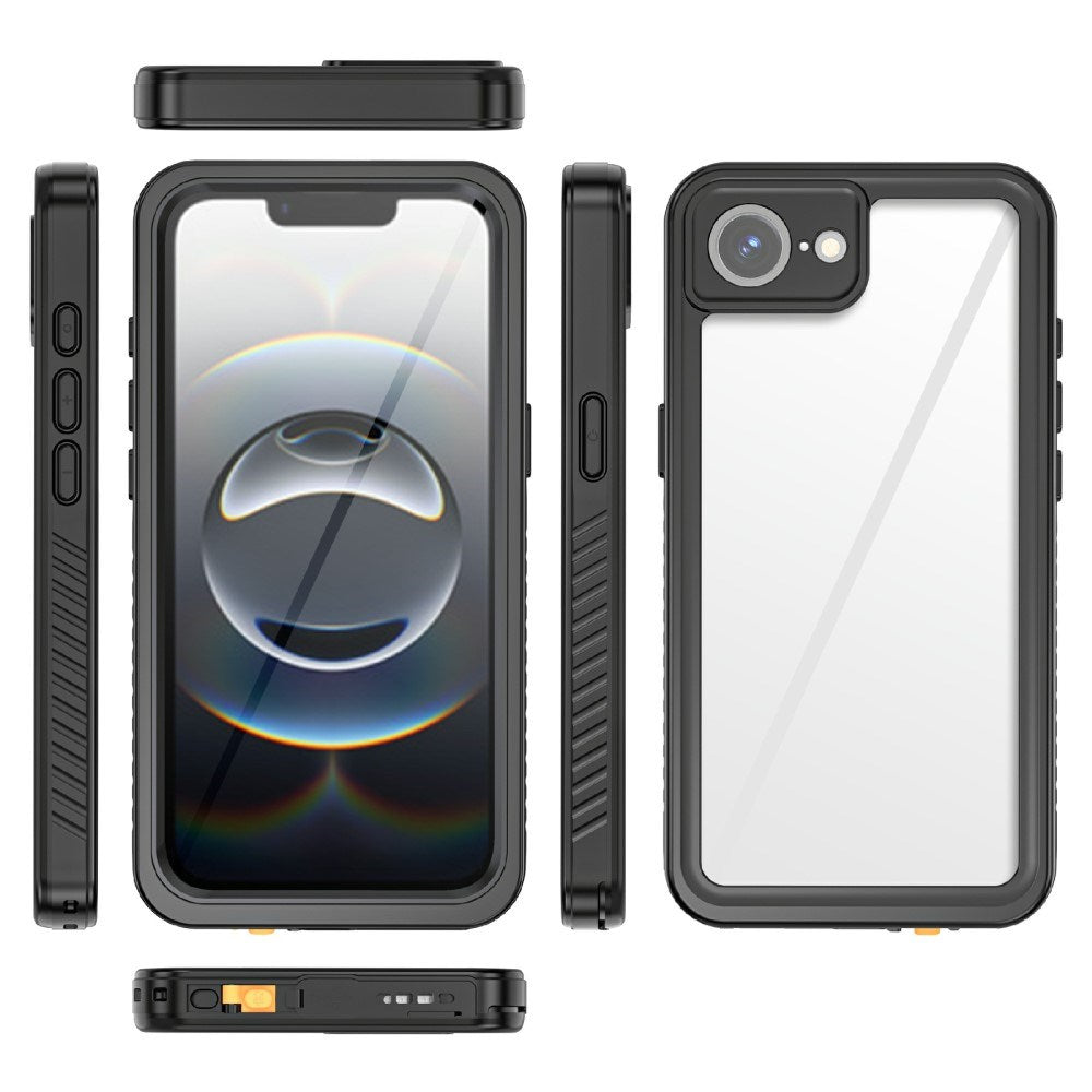 EIDERWOOD iPhone 17e / 16e - Vandtæt Hybrid Cover m. Indbygget Skærmbeskyttelsesfilm - Gennemsigtig / Sort