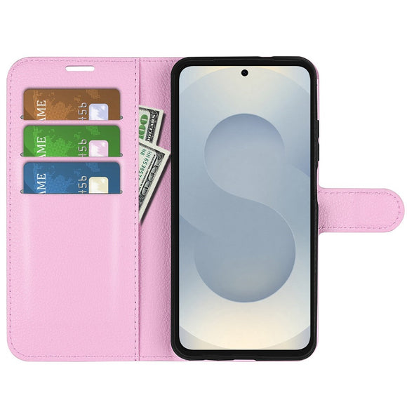 EIDERWOOD Samsung Galaxy S25 Edge Litchi Kunstlæder Flip Cover m. Pung - Lyserød