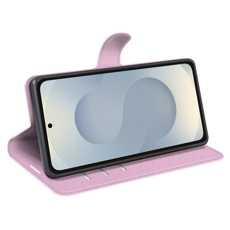 EIDERWOOD Samsung Galaxy S25 Edge Litchi Kunstlæder Flip Cover m. Pung - Lyserød