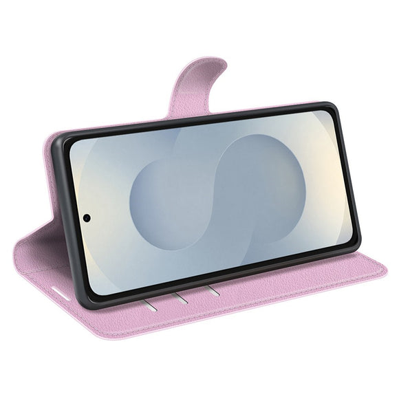 EIDERWOOD Samsung Galaxy S25 Edge Litchi Kunstlæder Flip Cover m. Pung - Lyserød
