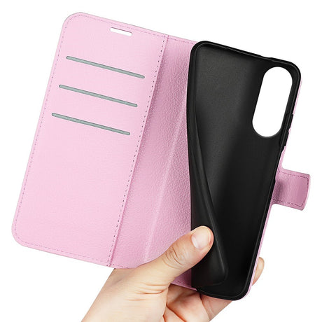 EIDERWOOD Samsung Galaxy S25 Edge Litchi Kunstlæder Flip Cover m. Pung - Lyserød