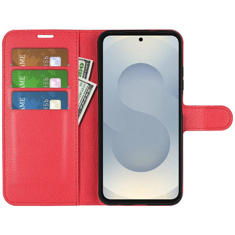 EIDERWOOD Samsung Galaxy S25 Edge Litchi Kunstlæder Flip Cover m. Pung - Rød