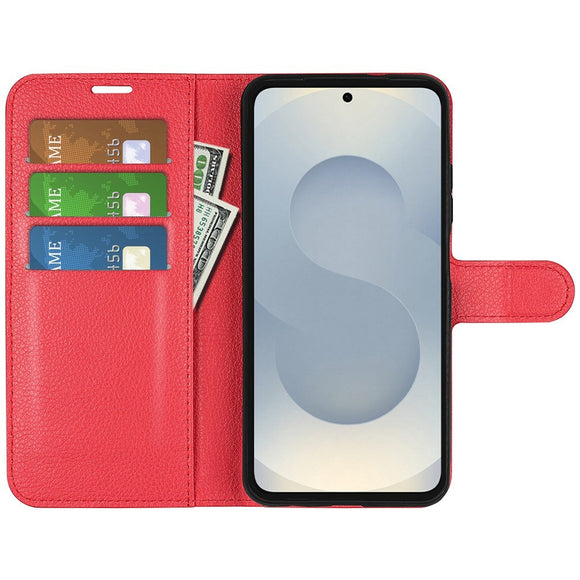 EIDERWOOD Samsung Galaxy S25 Edge Litchi Kunstlæder Flip Cover m. Pung - Rød