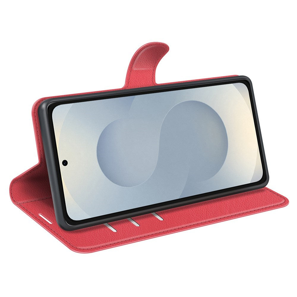 EIDERWOOD Samsung Galaxy S25 Edge Litchi Kunstlæder Flip Cover m. Pung - Rød