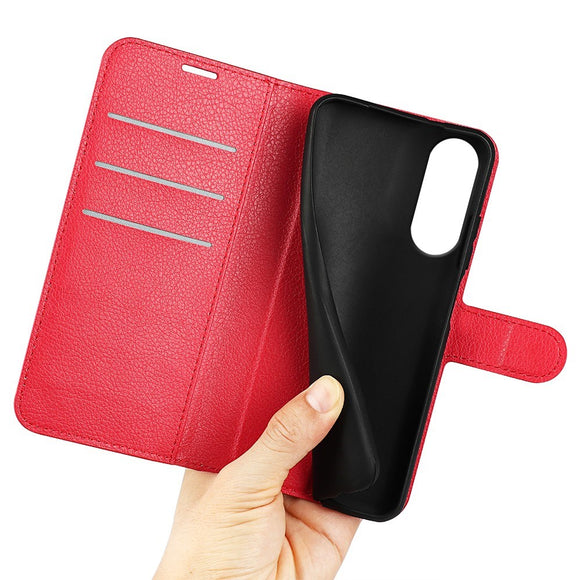 EIDERWOOD Samsung Galaxy S25 Edge Litchi Kunstlæder Flip Cover m. Pung - Rød