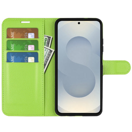 EIDERWOOD Samsung Galaxy S25 Edge Litchi Kunstlæder Flip Cover m. Pung - Grøn