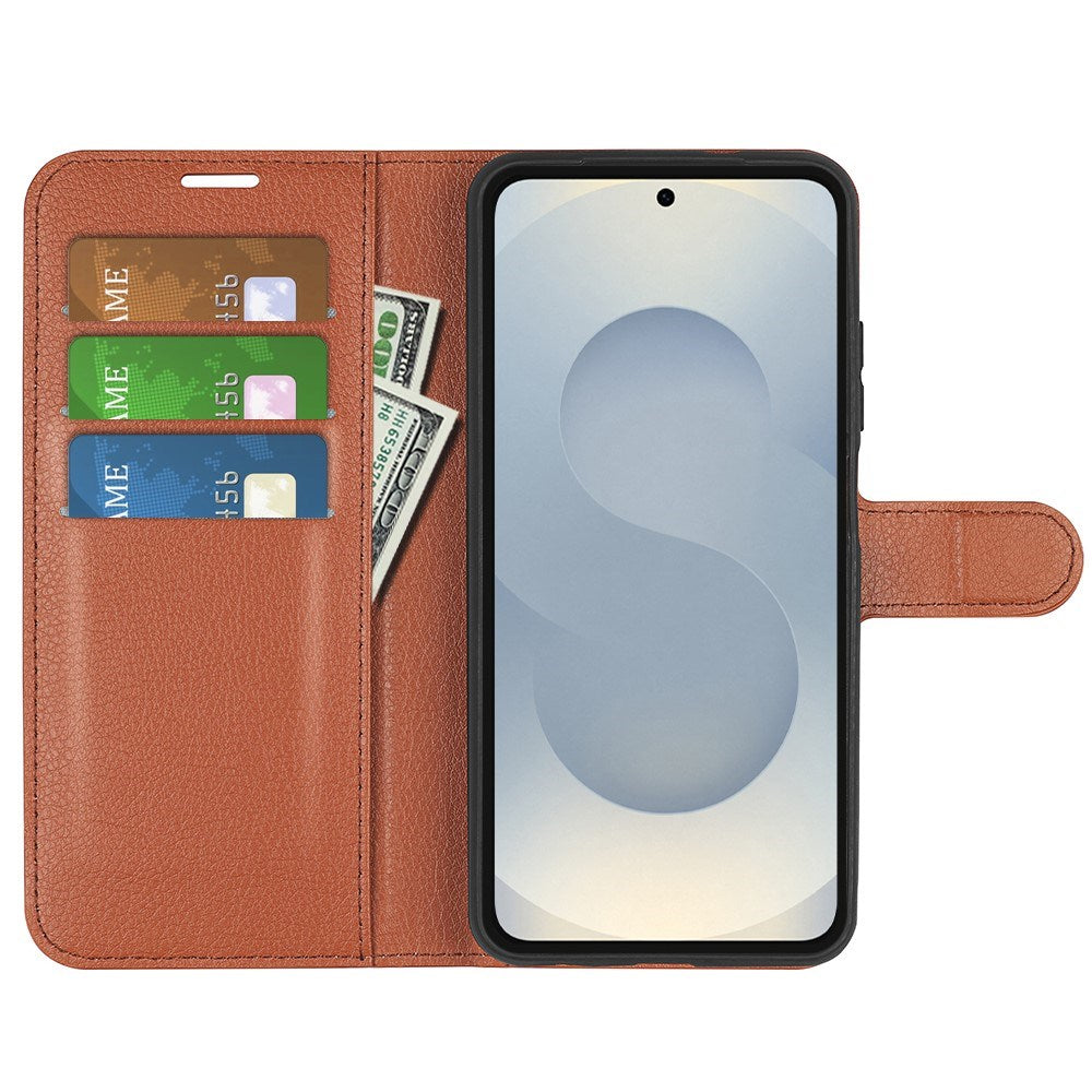 EIDERWOOD Samsung Galaxy S25 Edge Litchi Kunstlæder Flip Cover m. Pung - Brun
