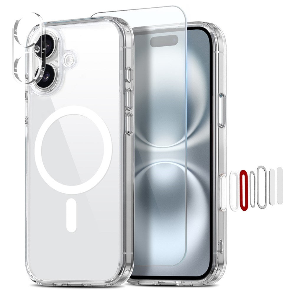NORTHJO iPhone 16 360° Beskyttelsessæt m. Kameralinsebeskyttelse & Skærmbeskyttelse & Hybrid Cover - MagSafe Kompatibel - Gennemsigtig