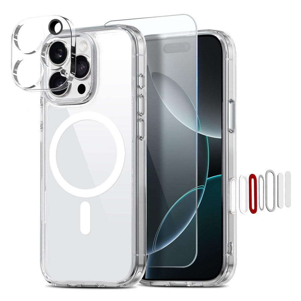 NORTHJO iPhone 16 Pro 360° Beskyttelsessæt m. Kameralinsebeskyttelse & Skærmbeskyttelse & Hybrid Cover - MagSafe Kompatibel - Gennemsigtig