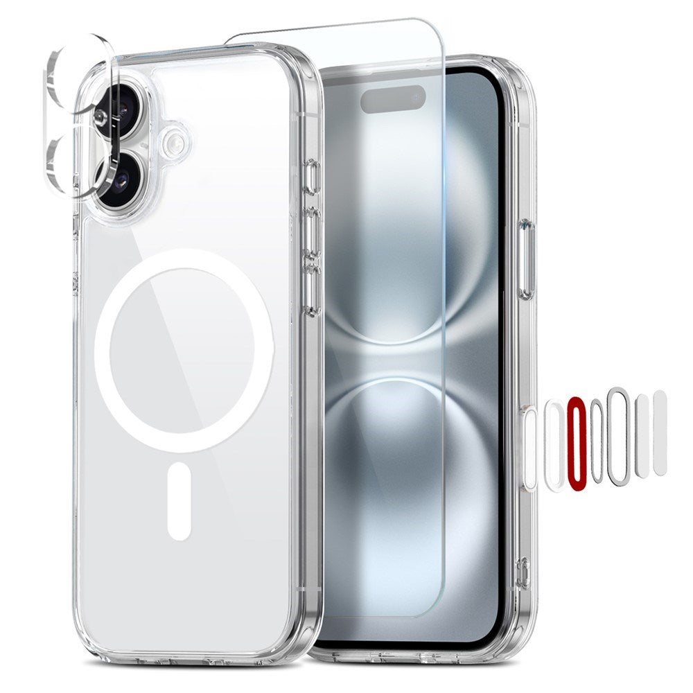 NORTHJO iPhone 16 Plus 360° Beskyttelsessæt m. Kameralinsebeskyttelse & Skærmbeskyttelse & Hybrid Cover - MagSafe Kompatibel - Gennemsigtig