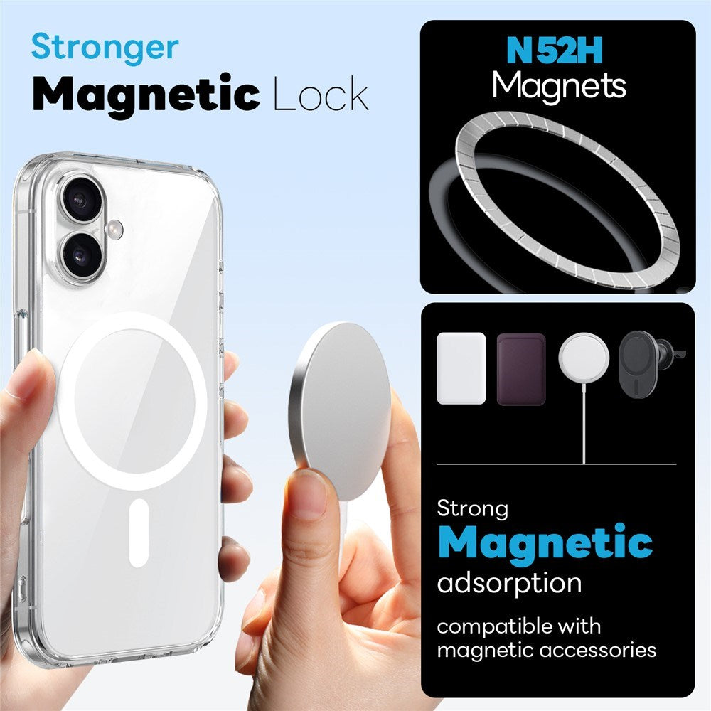 NORTHJO iPhone 16 Plus 360° Beskyttelsessæt m. Kameralinsebeskyttelse & Skærmbeskyttelse & Hybrid Cover - MagSafe Kompatibel - Gennemsigtig