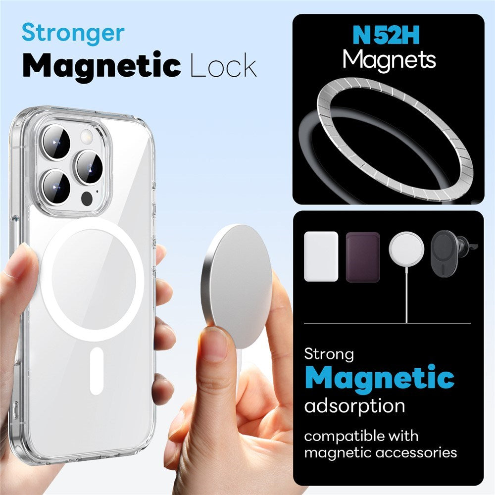 NORTHJO iPhone 16 Pro Max 360° Beskyttelsessæt m. Kameralinsebeskyttelse & Skærmbeskyttelse & Hybrid Cover - MagSafe Kompatibel - Gennemsigtig