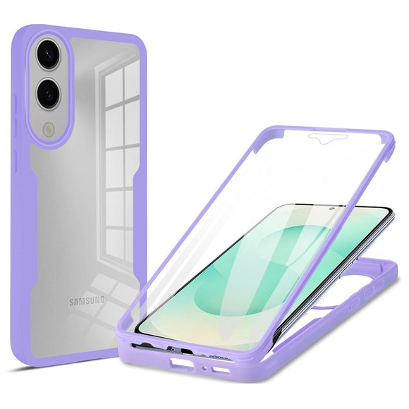 EIDERWOOD Samsung Galaxy S25 Edge Cover med Fuldt Beskyttelse og Beskyttelsesfilm - Gennemsigtig / Lilla Kant
