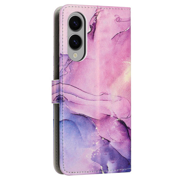 EIDERWOOD Samsung Galaxy S25 Edge Marmormønstret Kunstlæder Flip Cover m. Strop - Lilla