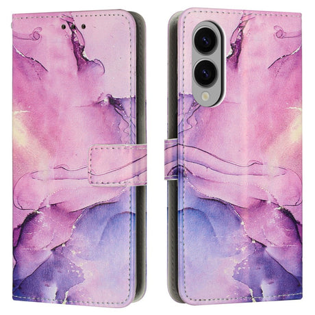 EIDERWOOD Samsung Galaxy S25 Edge Marmormønstret Kunstlæder Flip Cover m. Strop - Lilla