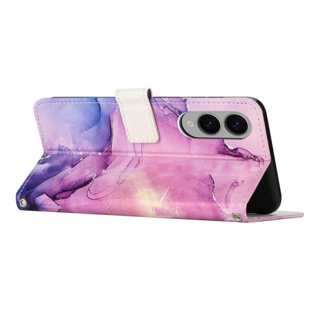EIDERWOOD Samsung Galaxy S25 Edge Marmormønstret Kunstlæder Flip Cover m. Strop - Lilla
