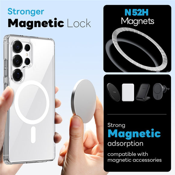 NORTHJO Samsung Galaxy S25 Ultra 360° Beskyttelsessæt m. Skærmbeskyttelse & Hybrid Cover - MagSafe Kompatibel - Gennemsigtig