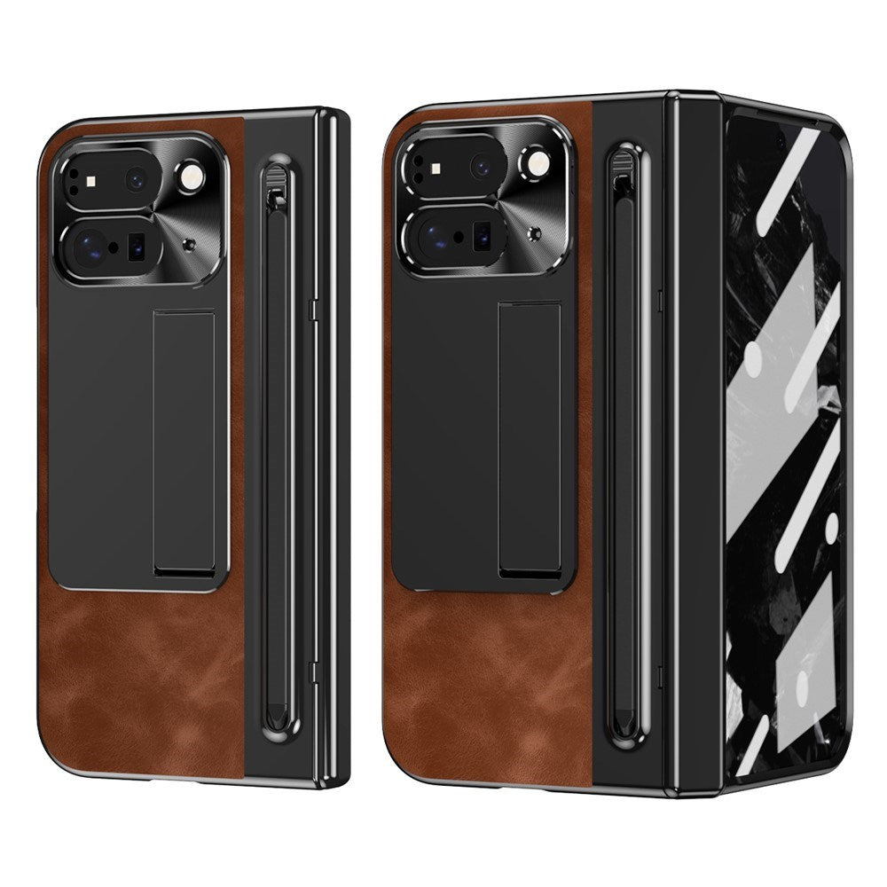 EIDERWOOD Google Pixel 10 Pro Fold Cover m. Kunstlæder Bagside - Kick Stand - Stylus Holder - Sort / Mørkebrun