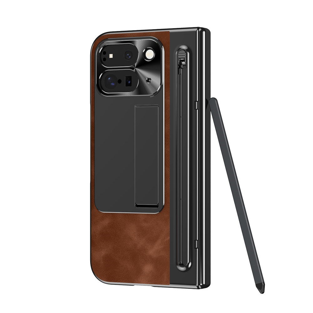 EIDERWOOD Google Pixel 10 Pro Fold Cover m. Kunstlæder Bagside - Kick Stand - Stylus Holder - Sort / Mørkebrun