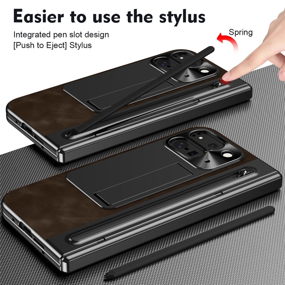 EIDERWOOD Google Pixel 10 Pro Fold Cover m. Kunstlæder Bagside - Kick Stand - Stylus Holder - Sort / Mørkebrun