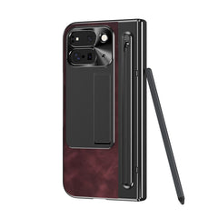EIDERWOOD Google Pixel 10 Pro Fold Cover m. Kunstlæder Bagside - Kick Stand - Stylus Holder - Sort / Vinrød