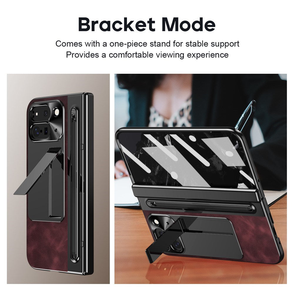 EIDERWOOD Google Pixel 10 Pro Fold Cover m. Kunstlæder Bagside - Kick Stand - Stylus Holder - Sort / Vinrød