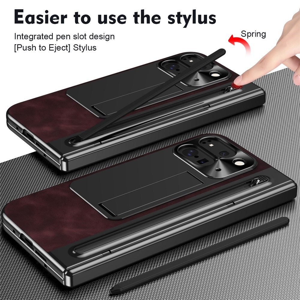 EIDERWOOD Google Pixel 10 Pro Fold Cover m. Kunstlæder Bagside - Kick Stand - Stylus Holder - Sort / Vinrød