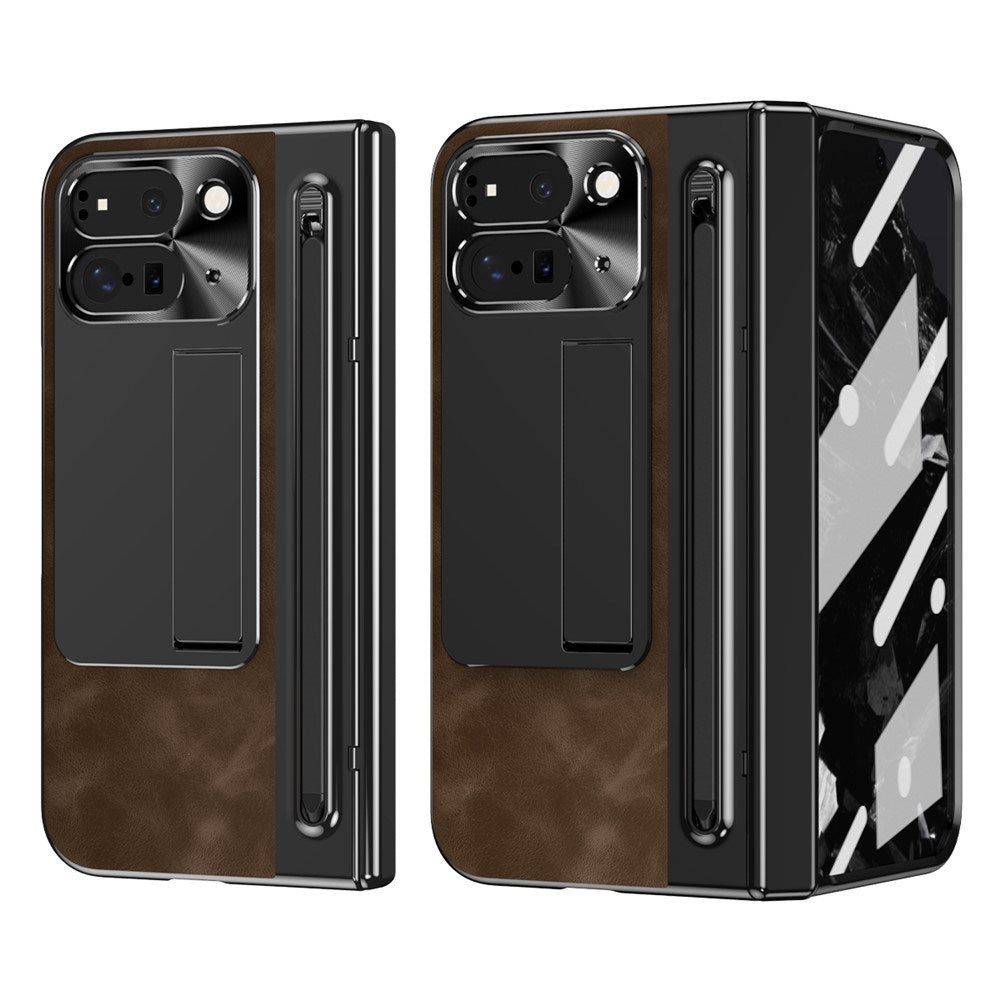 EIDERWOOD Google Pixel 10 Pro Fold Cover m. Kunstlæder Bagside - Kick Stand - Stylus Holder - Sort / Brun