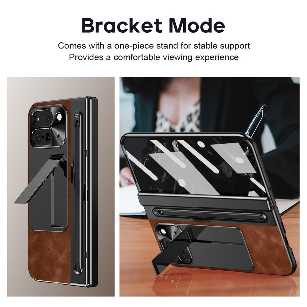 EIDERWOOD Google Pixel 10 Pro Fold Cover m. Kunstlæder Bagside - Kick Stand - Stylus Holder - Sort / Brun