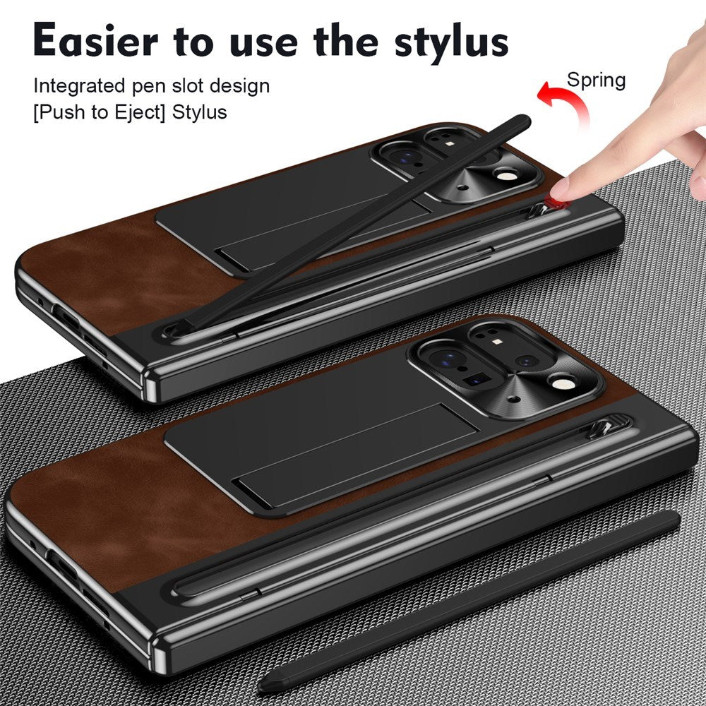 EIDERWOOD Google Pixel 10 Pro Fold Cover m. Kunstlæder Bagside - Kick Stand - Stylus Holder - Sort / Brun